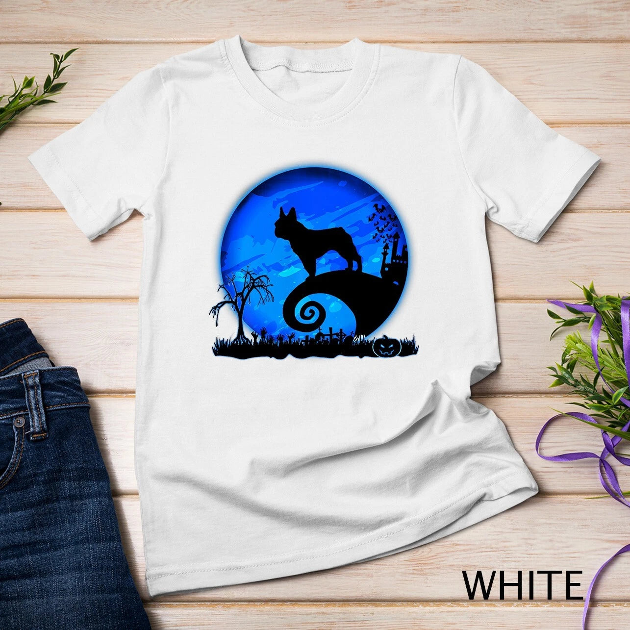 French Bulldog Dog And Moon Funny Halloween Costume Gift Unisex T-shirt