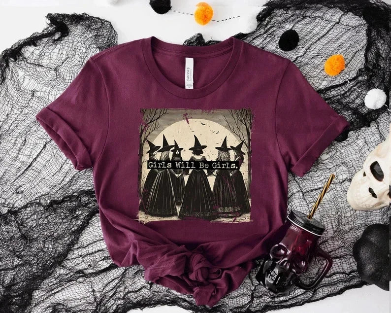 Halloween Graphic T-shirt Girls Will Be Girls Witch Coven Vintage Spooky Unisex