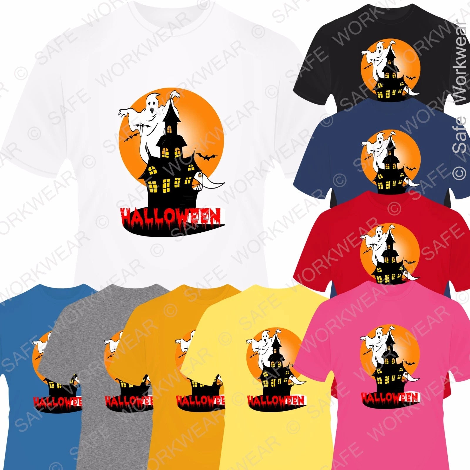 Halloween Horror T-shirt -[d3] Ghost Bats Haunted House - Mens-ladies-kids