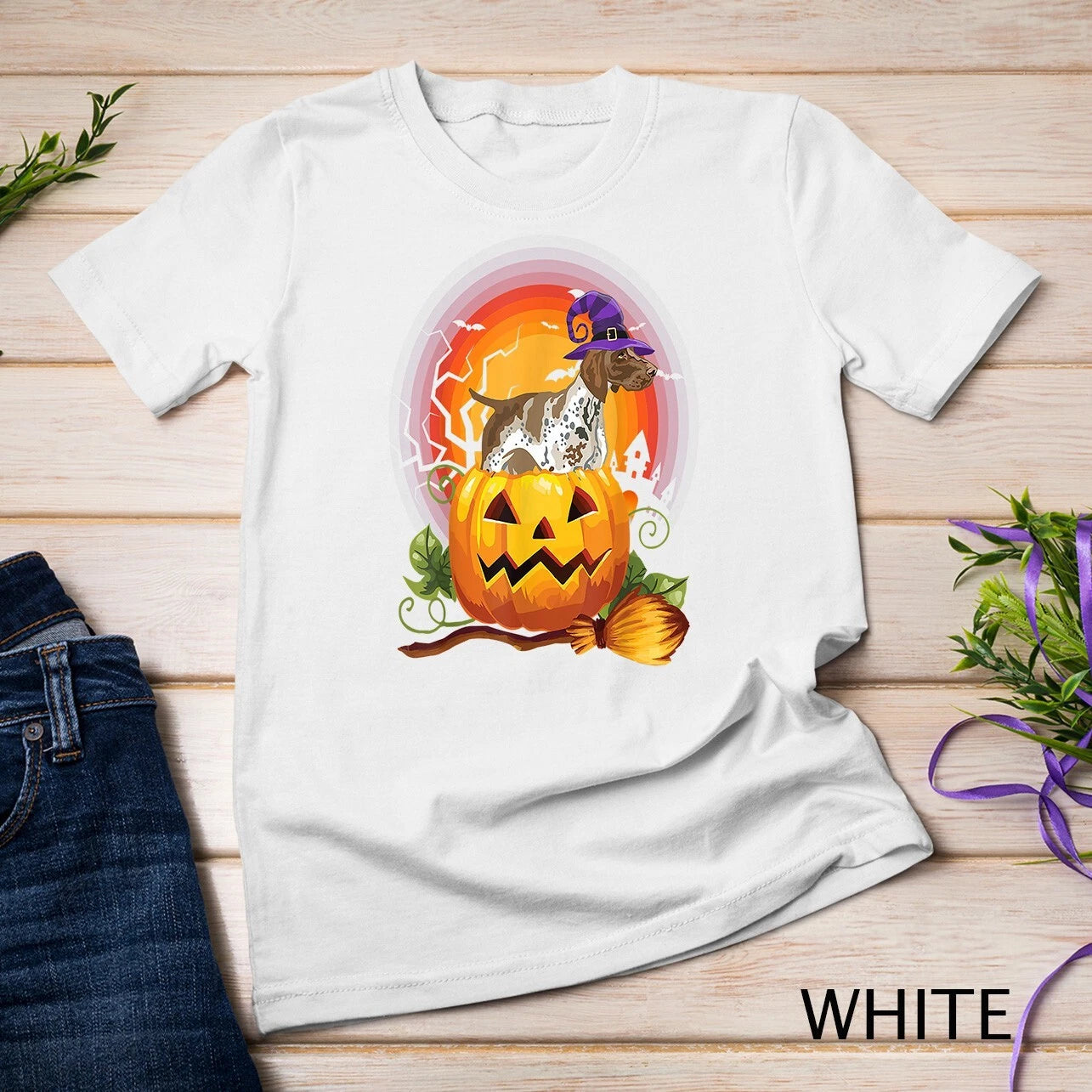 German Shorthaired Pointer Witch Pumpkin Halloween Gsp Lover Unisex T-shirt