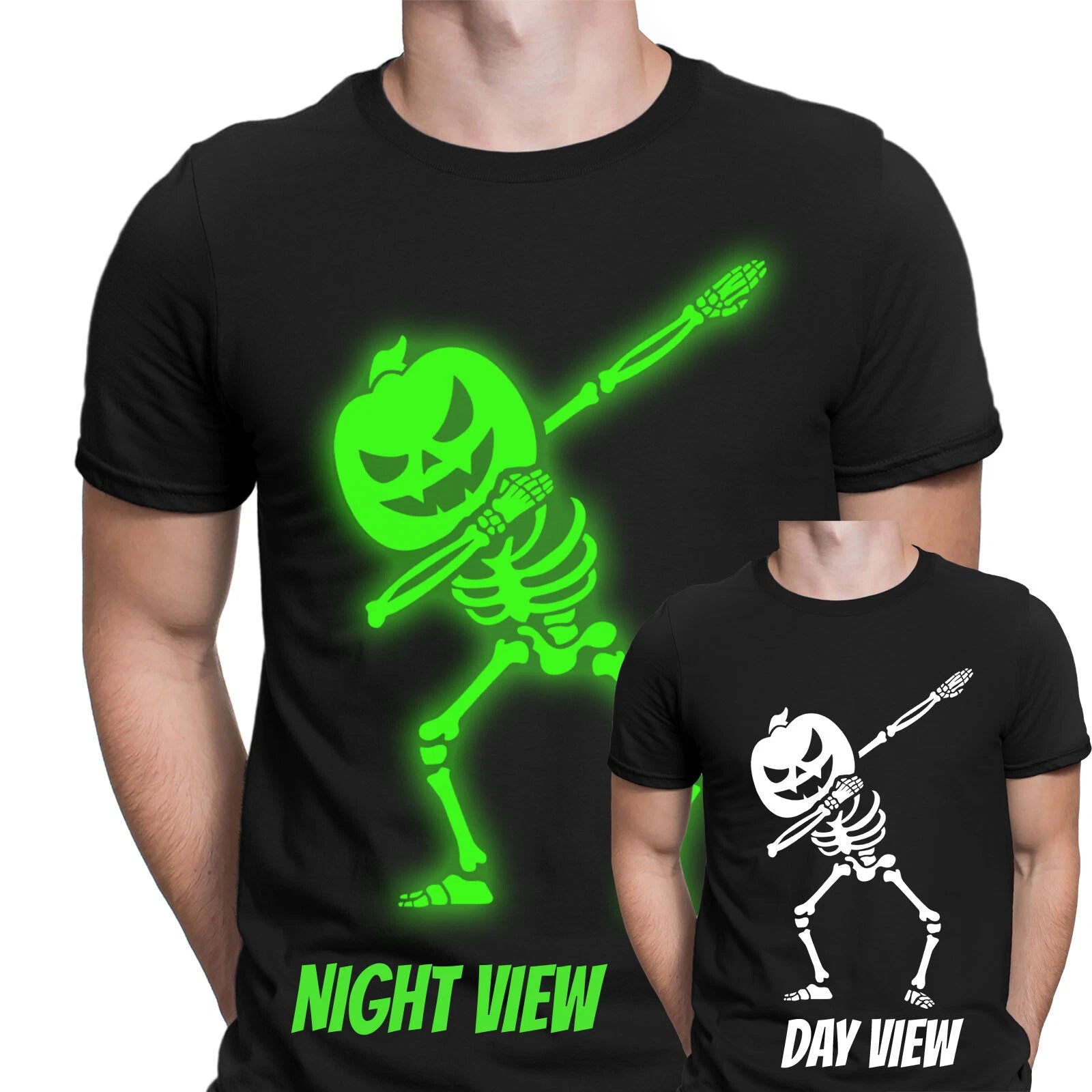 Glow In The Dark Halloween Dabbing Pumpkin Skeleton Scary Unisex T-shirts 1#t416