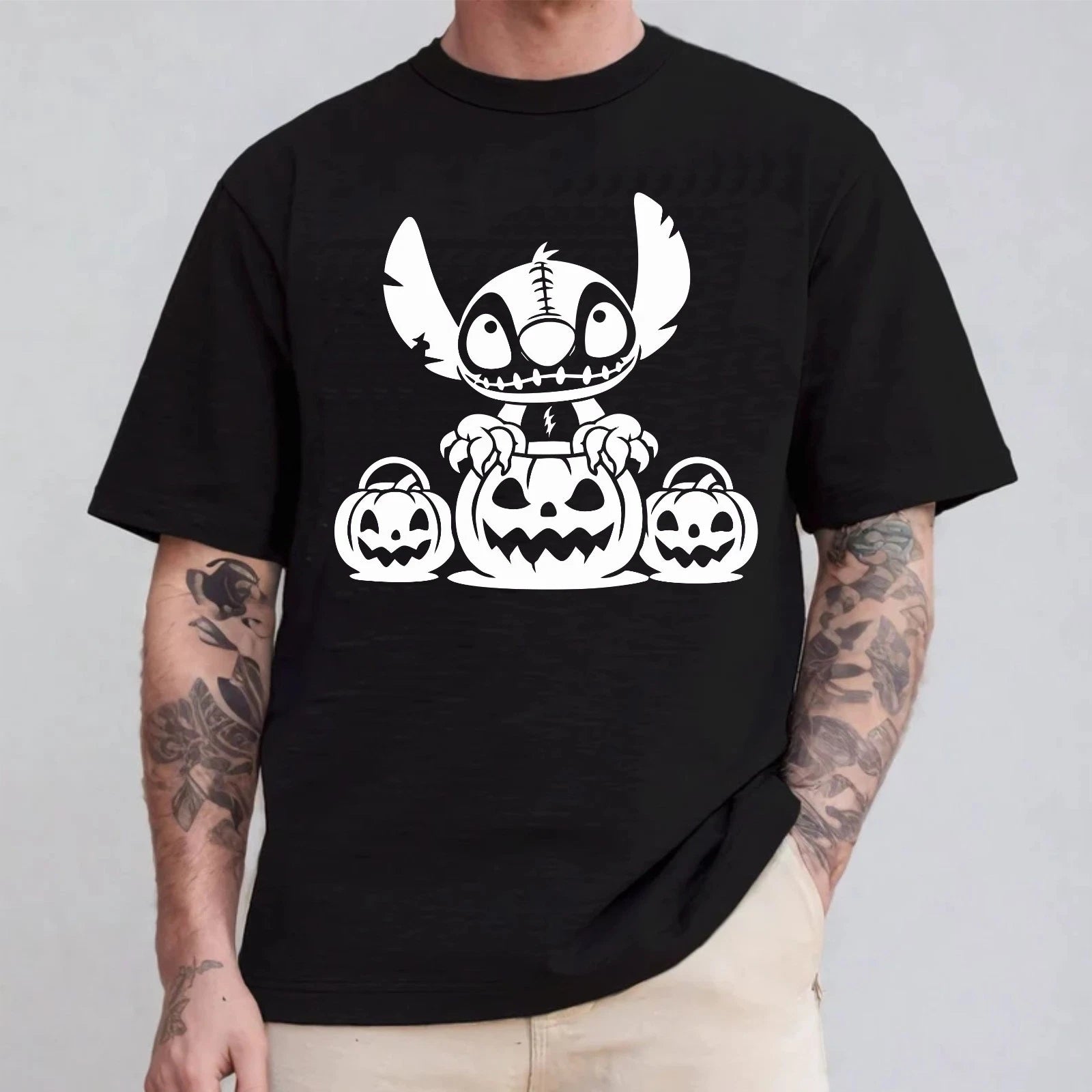 Halloween Pumpkin Stitch T-shirt Disney Ohana Spooky Horror Scary Stitch Tee Top