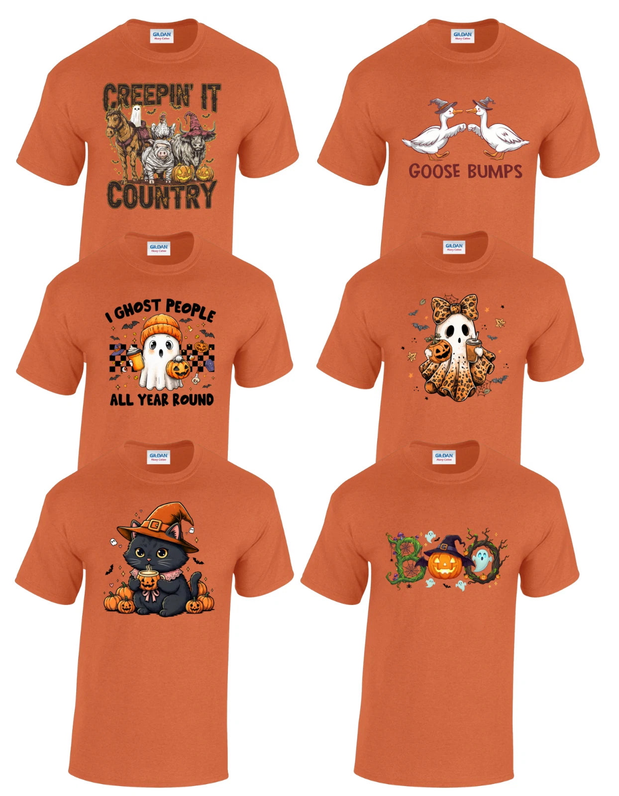 Halloween Printed T-shirt Orange ⭐20 Prints Ghost Highland Cow Pumpkin Autumn Uk