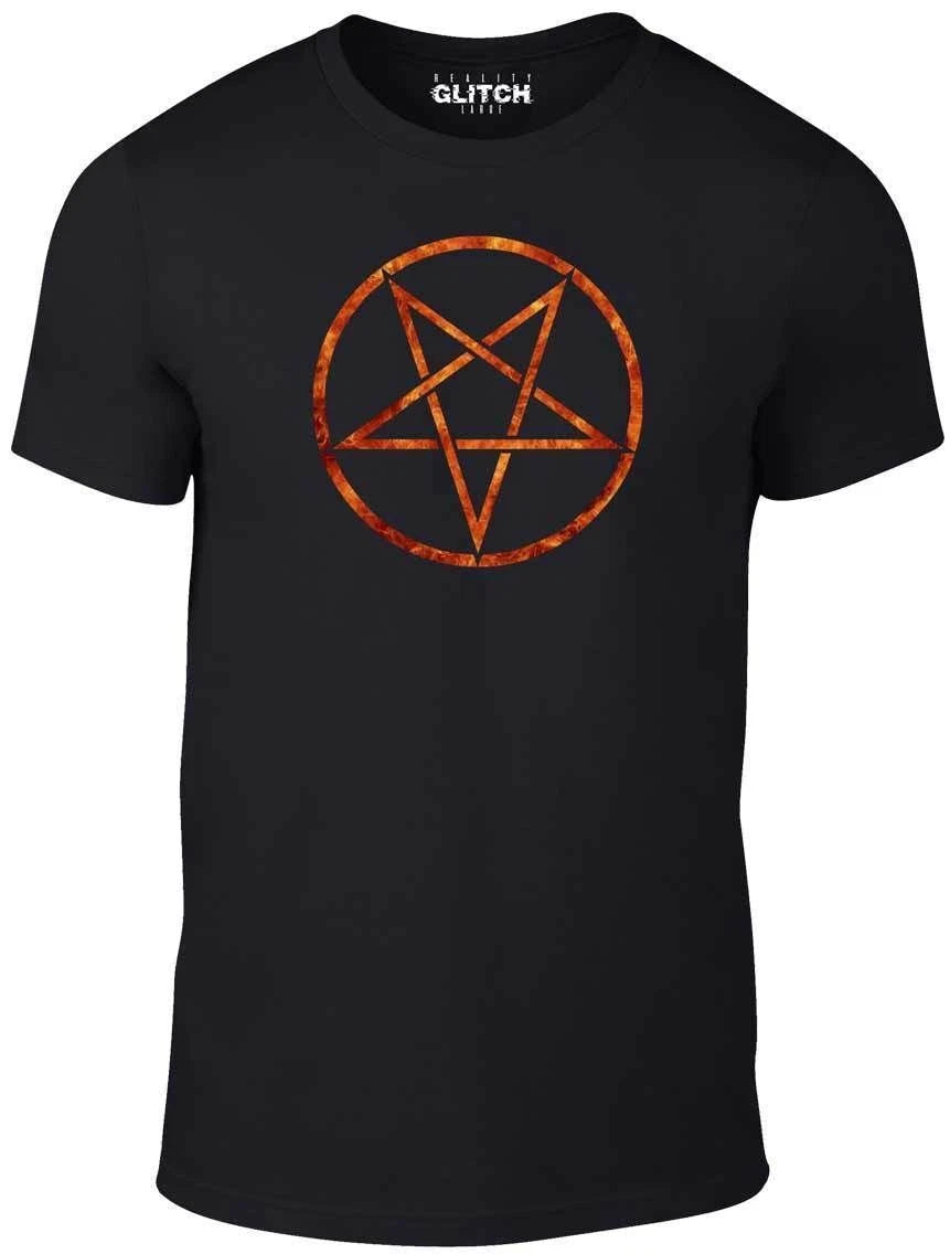 Flaming Pentagram T-shirt - Occult T Shirt Satan Devil Retro Cool Black Metal