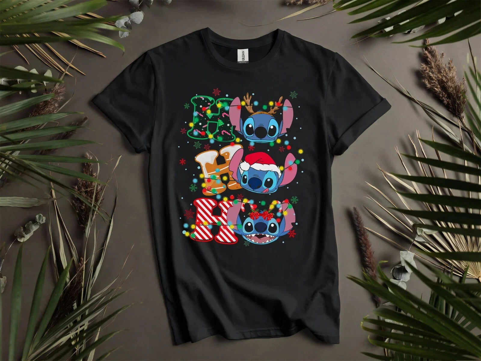 Disney Santa Stitch Ho Ho Christmas T-shirt T Shirt Men Women Unisex Tshirt K366