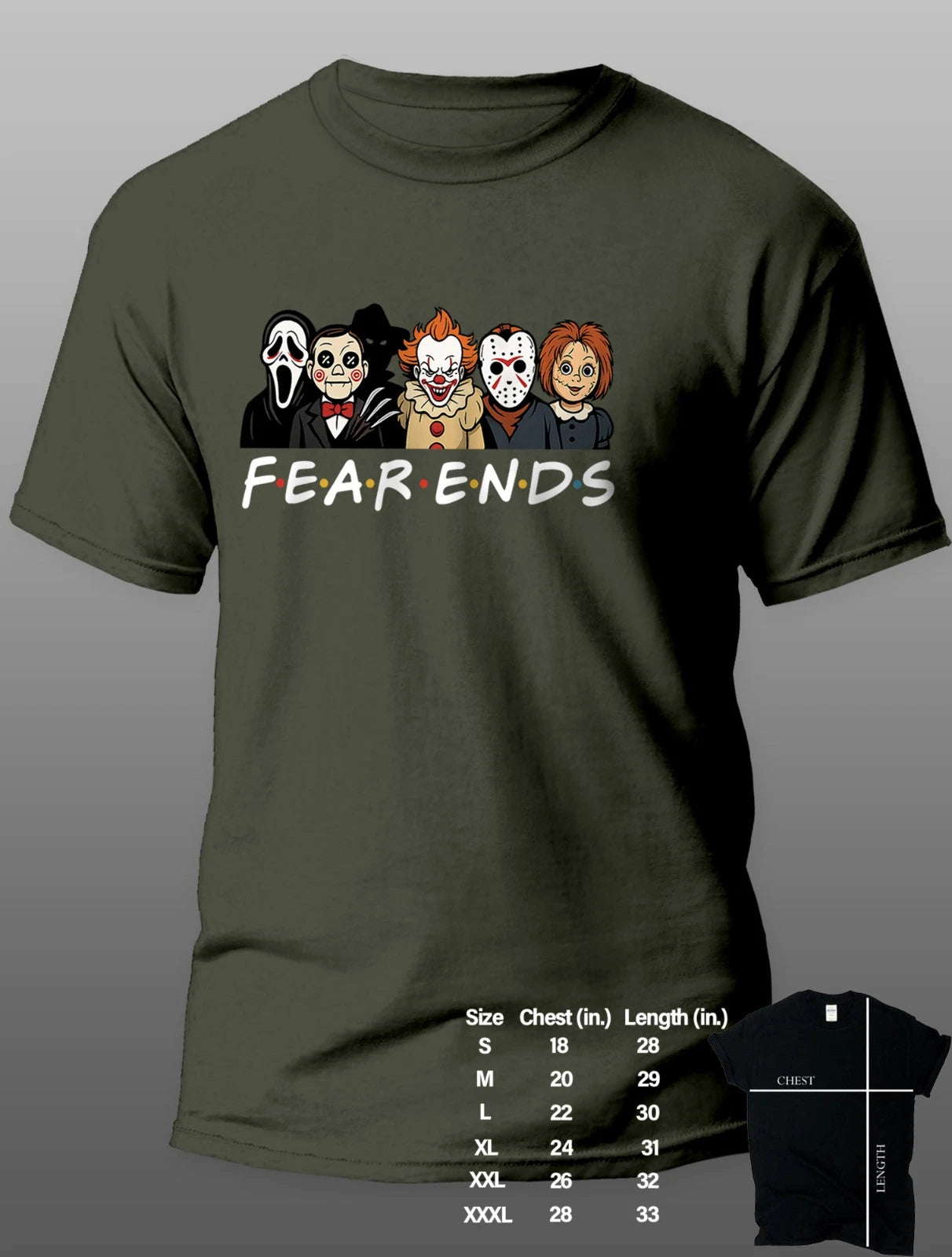 Fear Ends T-shirt – Funny Horror Parody Tee • Halloween Scary Movie Characters