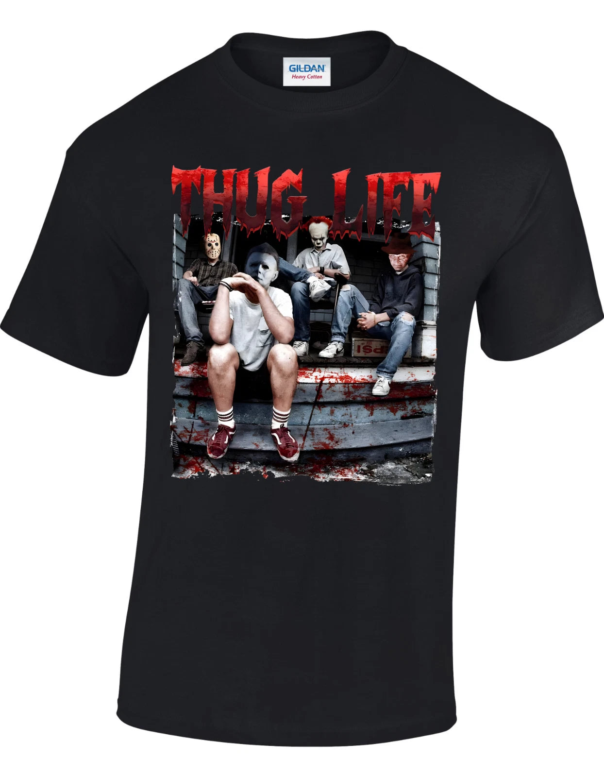 Halloween Printed T-shirt 'thug Life' Jason Freddy It Gildan Cotton Unisex Xl
