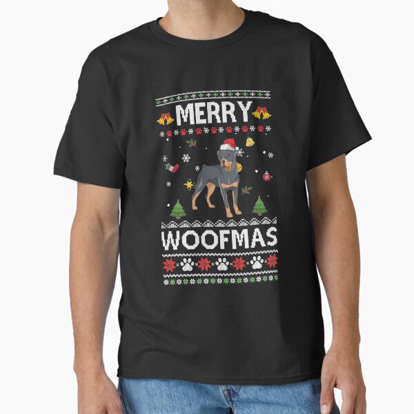 Merry Woofmas Rottweiler Santa Reindeer Ugly Christmas Sweater Classic T-Shirt for Sale by DanielleNicolet