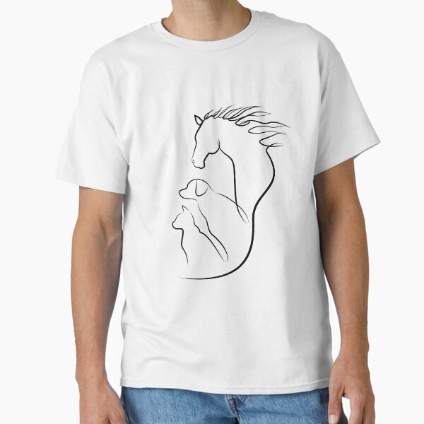 Horse, dog and cat in one line art Classic T-Shirt for Sale by evk-art