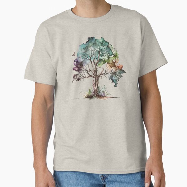 A Beautiful Tree of Life Design in Cool Tones - Watercolor Leaves and Trees Classic T-Shirt for Sale by GVRDesign