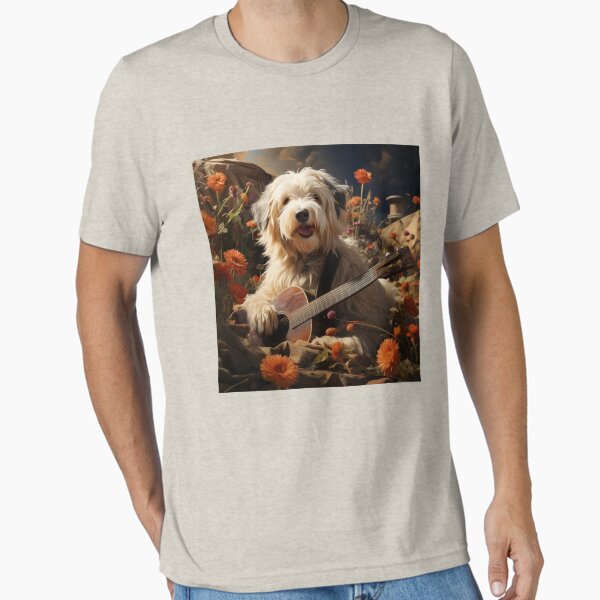 Old English Sheepdog playing guitar Essential T-Shirt for Sale by Cosnimal