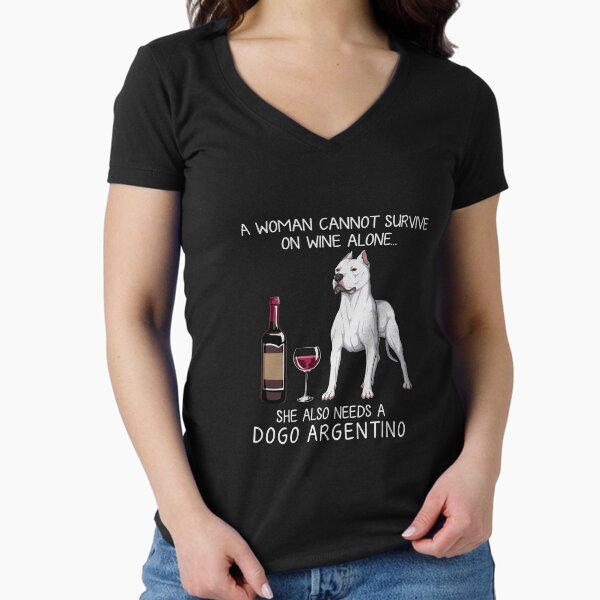 Dogo Argentino and wine Funny dog Fitted V-Neck T-Shirt for Sale by TeeDoozy