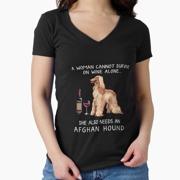 Afghan Hound and wine Funny dog Fitted V-Neck T-Shirt for Sale by TeeDoozy