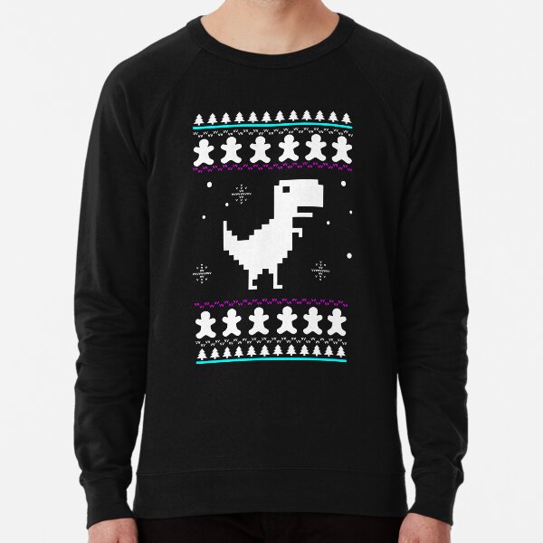 "8-Bit Dinosaur Christmas Jumper, Dino Xmas Ugly Sweater" Lightweight Sweatshirt for Sale by GAM3RAGS