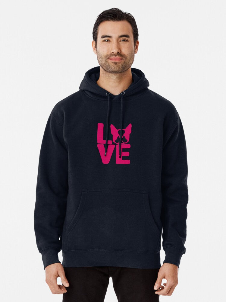 Boston Terrier Love Square In Pink - Boston Terrier Mom - Bostie Breed Bias Pullover Hoodie | Cozy Graphic Hoodie | Unisex Pullover