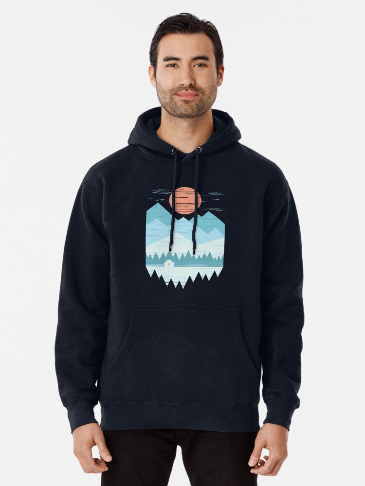 Cabin In The Snow Pullover Hoodie | Cozy Graphic Hoodie | Unisex Pullover