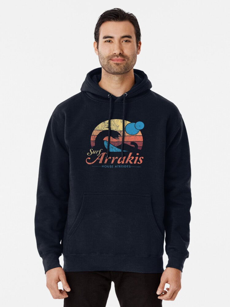 Visit Arrakis - Vintage Distressed Surf - Dune - Sci Fi Pullover Hoodie | Cozy Graphic Hoodie | Unisex Pullover