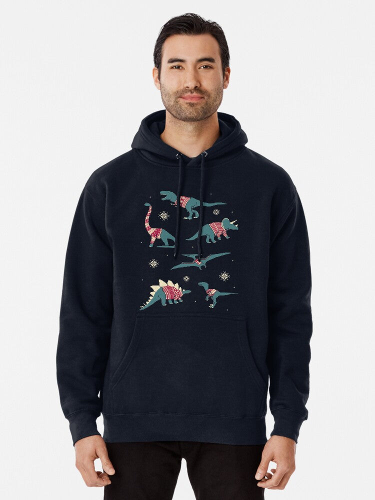 Dinos In Sweaters Pullover Hoodie | Cozy Graphic Hoodie | Unisex Pullover