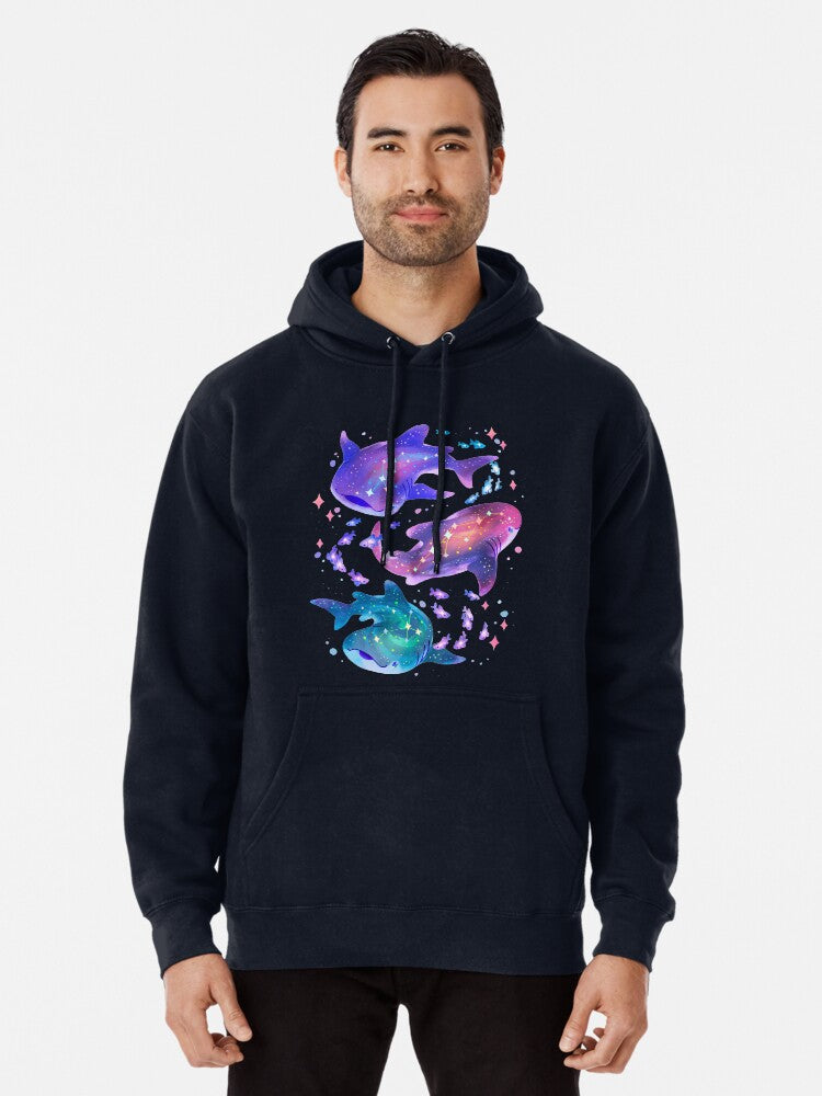 Cosmic Whale Shark Pullover Hoodie | Cozy Graphic Hoodie | Unisex Pullover