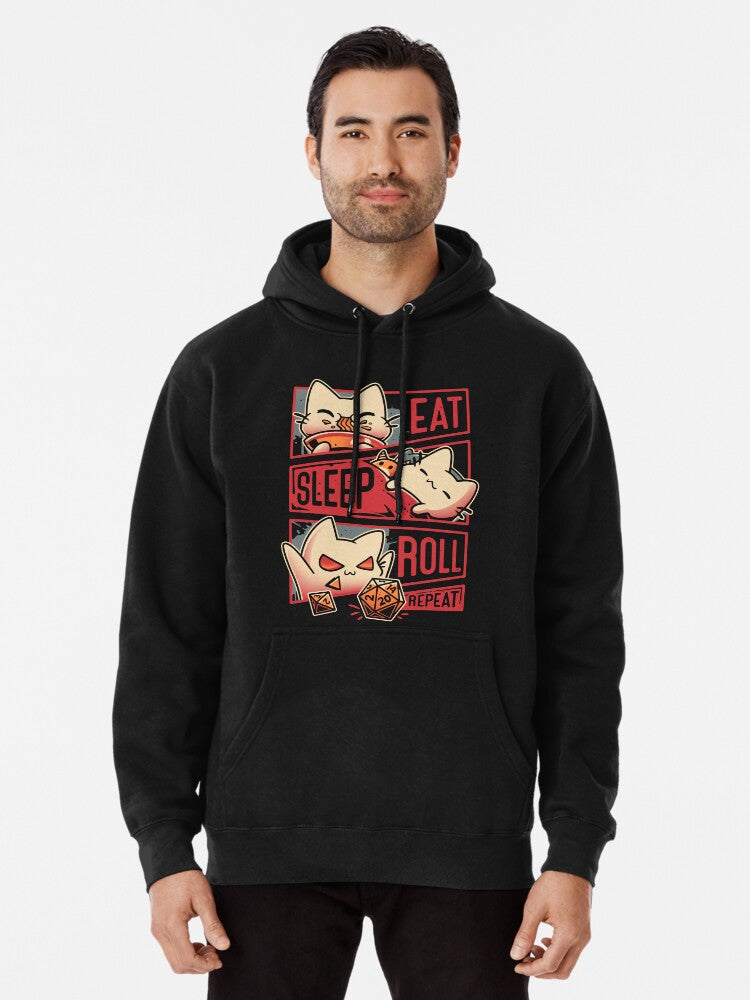 Roleplayer Routine - Kitten Dice Roll Pullover Hoodie | Cozy Graphic Hoodie | Unisex Pullover