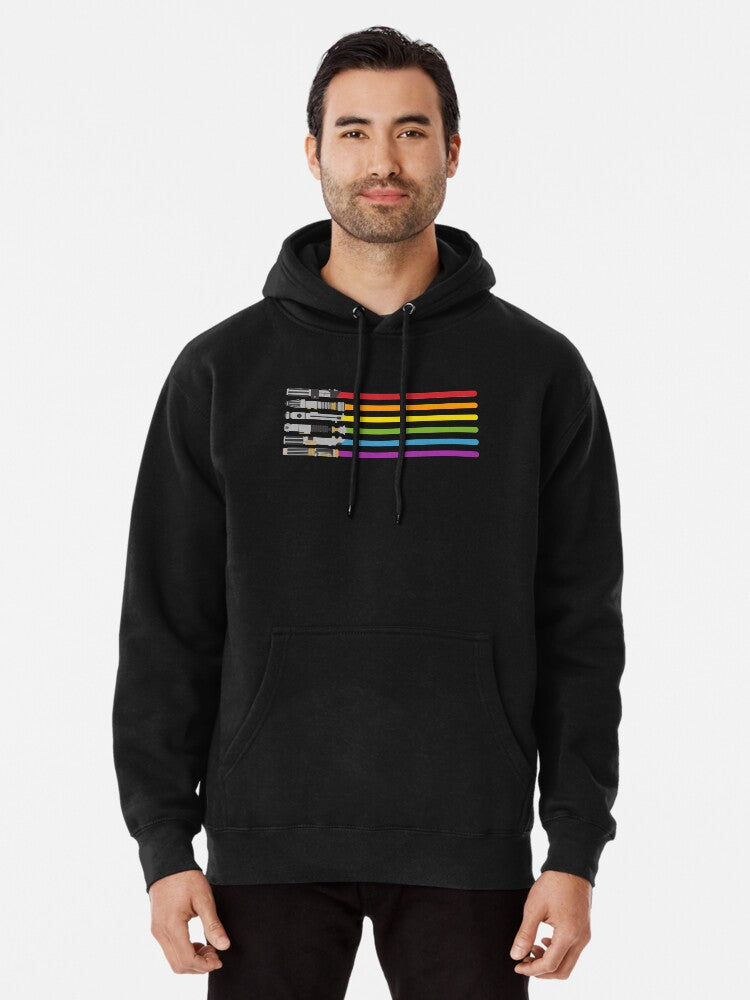 Lightsaber Rainbow Pullover Hoodie | Cozy Graphic Hoodie | Unisex Pullover
