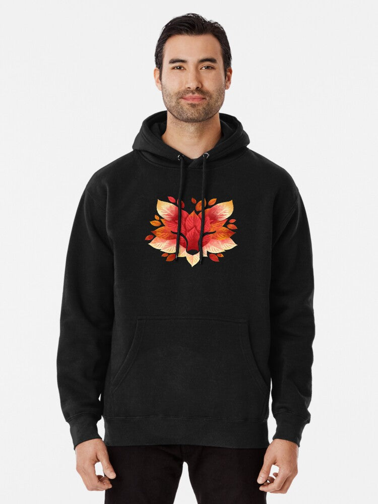 Fox Of Leaves Pullover Hoodie | Cozy Graphic Hoodie | Unisex Pullover