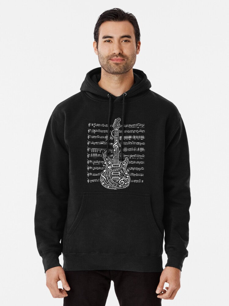 Electric Guitar Player Guitarist Musical Instrument Notes Pullover Hoodie | Cozy Graphic Hoodie | Unisex Pullover