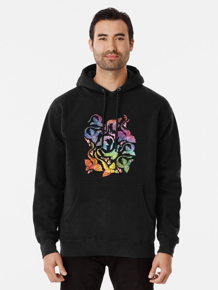 Dragon Fire Dark Rainbow Pullover Hoodie | Cozy Graphic Hoodie | Unisex Pullover