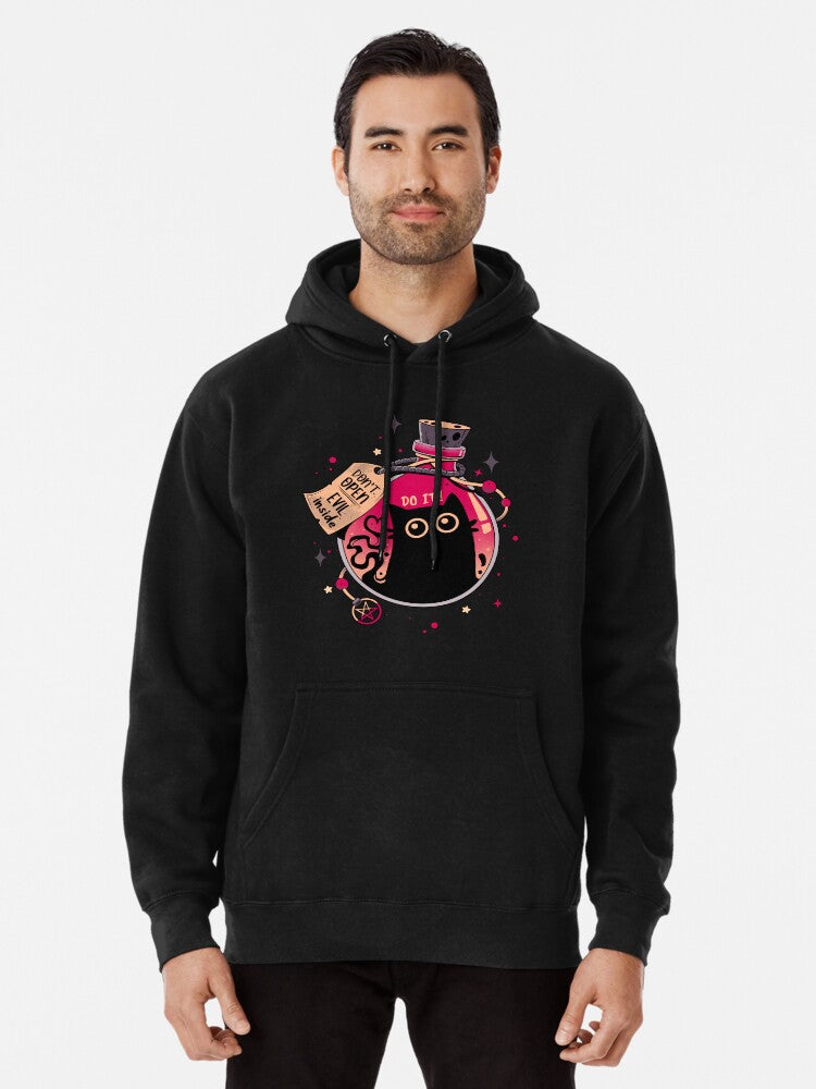 Bottled Menace - Evil Black Cat Pullover Hoodie | Cozy Graphic Hoodie | Unisex Pullover