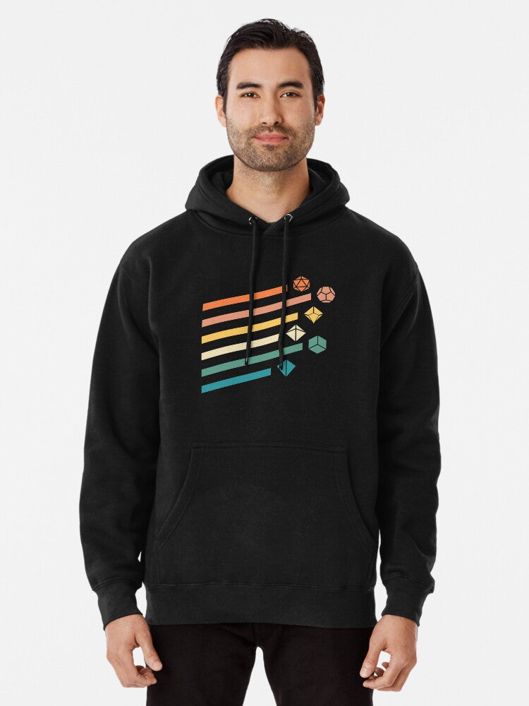 Retro Rainbow Polyhedral Dice Set Colors Tabletop Rpg Pullover Hoodie | Cozy Graphic Hoodie | Unisex Pullover