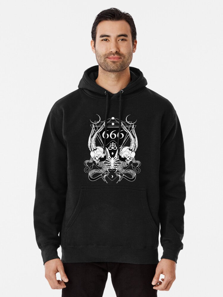 666 With Some Skulls Serpents And Leviathan Cross Pullover Hoodie | Cozy Graphic Hoodie | Unisex Pullover