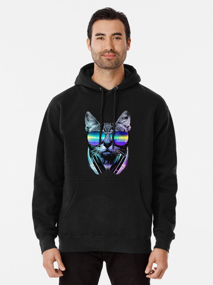 Music Lover Cat Pullover Hoodie | Cozy Graphic Hoodie | Unisex Pullover