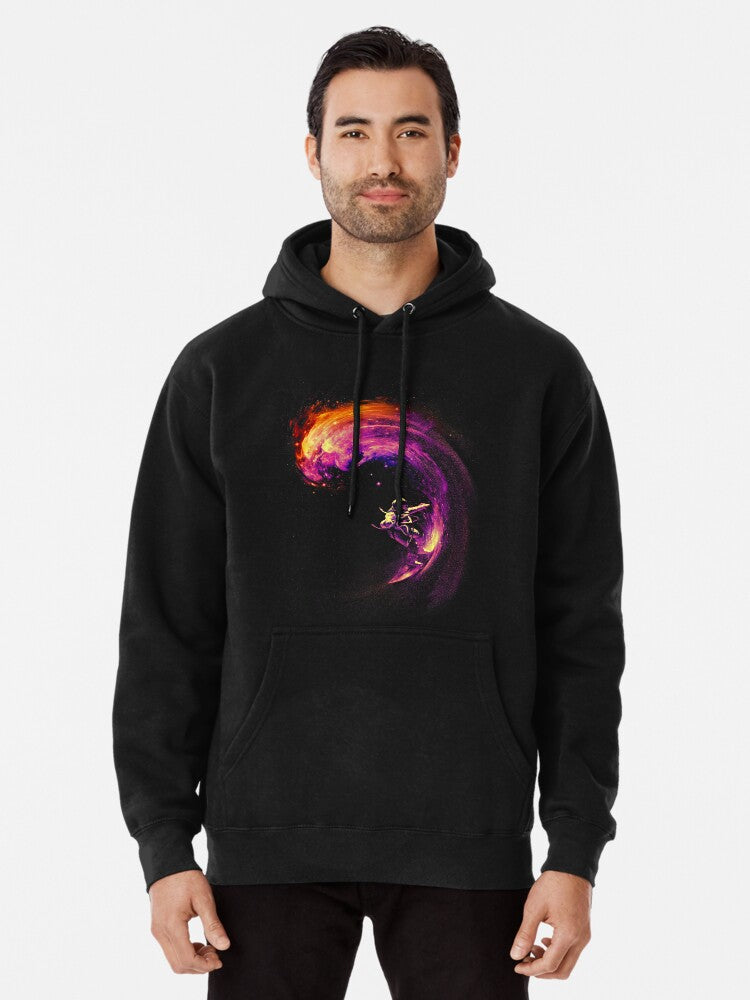 Space Surfing Pullover Hoodie | Cozy Graphic Hoodie | Unisex Pullover