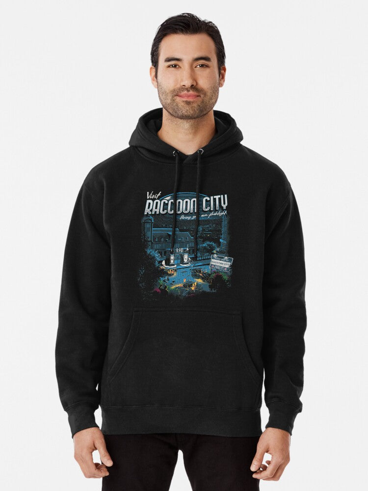 Visit Raccoon City Pullover Hoodie | Cozy Graphic Hoodie | Unisex Pullover