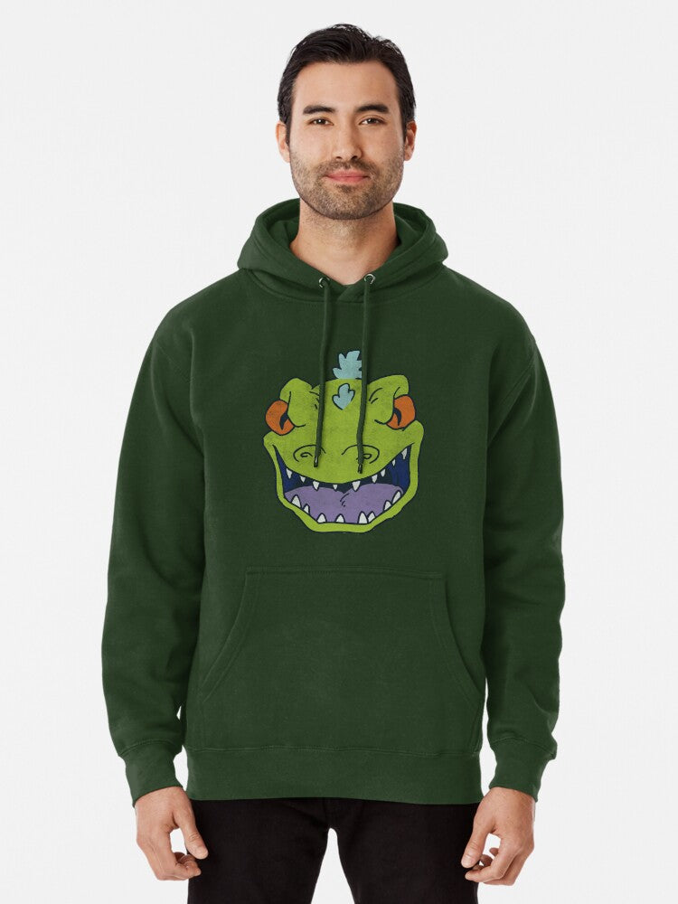 Rugrats Iconic Big Reptar Face Distressed Big Chest Portrait Pullover Hoodie | Cozy Graphic Hoodie | Unisex Pullover