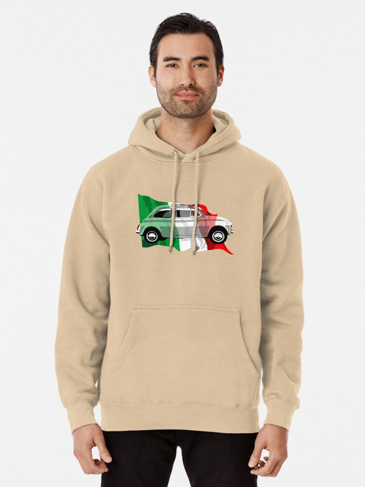 Fiat 500 Italian Flag Pullover Hoodie | Cozy Graphic Hoodie | Unisex Pullover