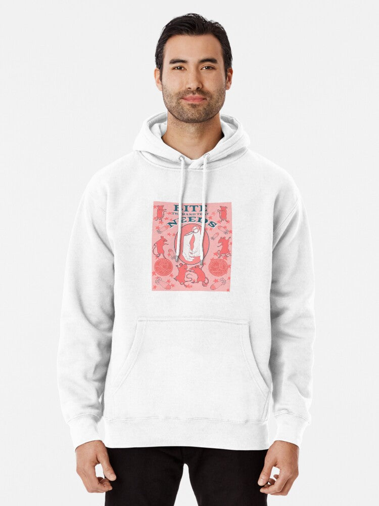 Bite The Hand That Needs Pullover Hoodie | Cozy Graphic Hoodie | Unisex Pullover
