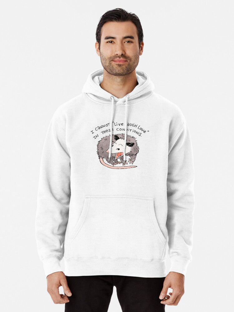 Opossum Live Laugh Love Pullover Hoodie | Cozy Graphic Hoodie | Unisex Pullover