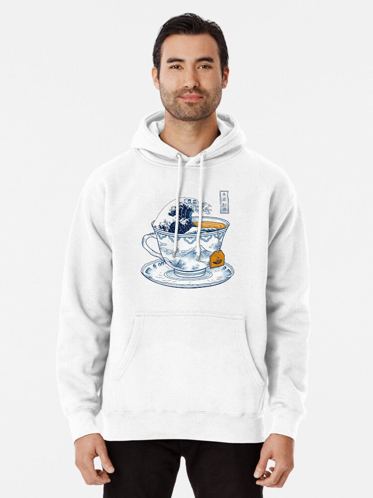 The Great Kanagawa Tea Pullover Hoodie | Cozy Graphic Hoodie | Unisex Pullover