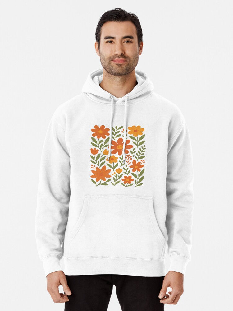 Folk Art Floral Pattern Pullover Hoodie | Cozy Graphic Hoodie | Unisex Pullover
