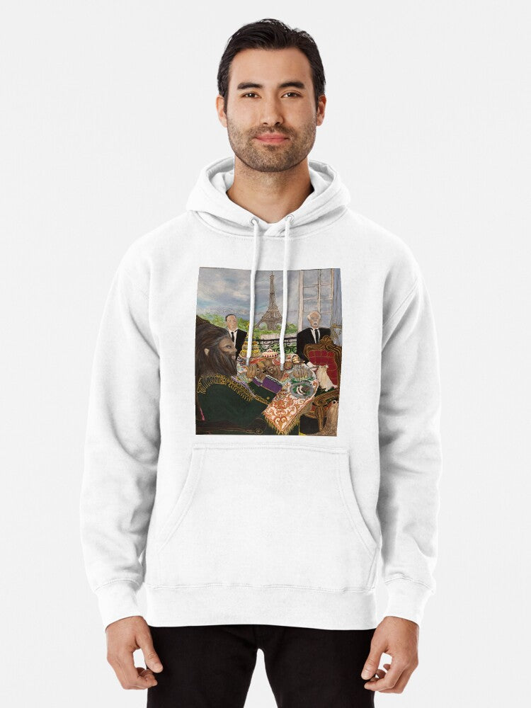 Bigfoot In Paris Pullover Hoodie | Cozy Graphic Hoodie | Unisex Pullover