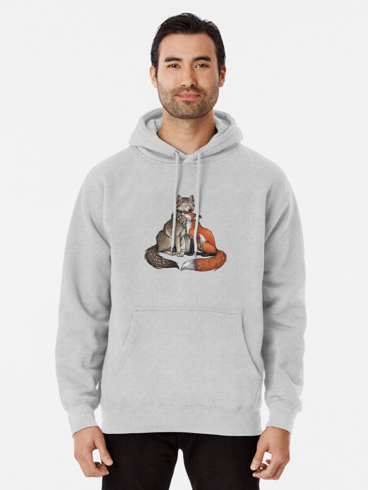 Wolf & Fox Pullover Hoodie | Cozy Graphic Hoodie | Unisex Pullover