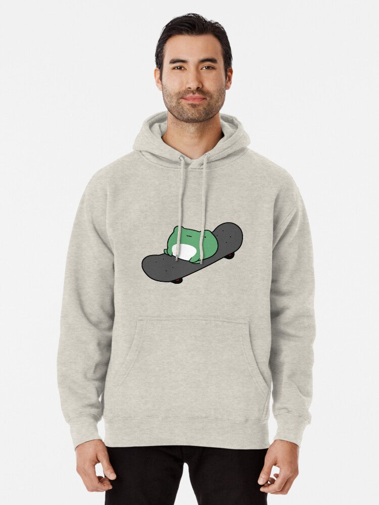 Skateboarding Frog Pullover Hoodie | Cozy Graphic Hoodie | Unisex Pullover