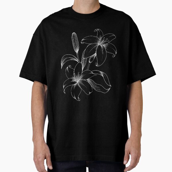 Lily Line Art Black Background White Lines Oversized T-Shirt for Sale by GraphicsbyNel