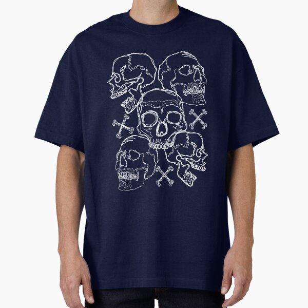 White Skull and Bones line art Oversized T-Shirt for Sale by Soumita