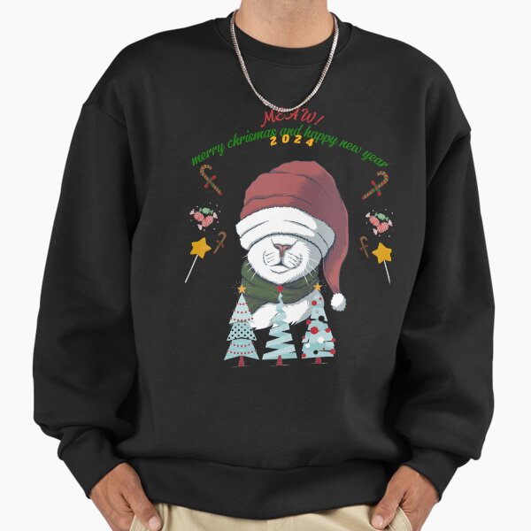 "White Cat With Santa Hat MERRY CHRISTMAS AND HAPPY NEW YEAR 2024 T shirt" Premium Oversized Sweatshirt for Sale by XUObrands
