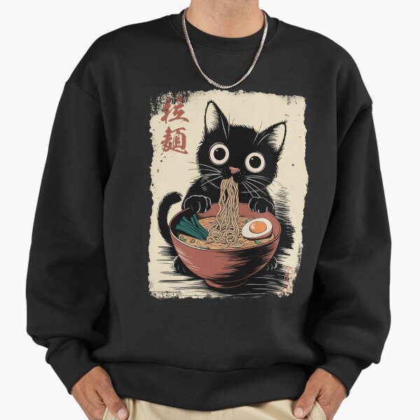"Ramen Cat - Black Cat Eating Ramen - Japanese Noodles - Cute Anime Style Art" Premium Oversized Sweatshirt for Sale by Damcoc