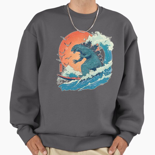 "The Great Wave Godzilla Surfer shirt, Funny Surfing monster t-shirt" Premium Oversized Sweatshirt for Sale by KreativKulture