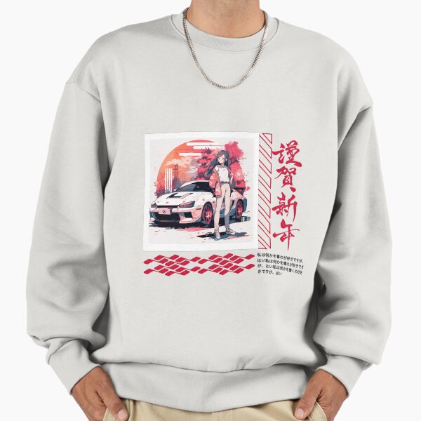 "Red anime girl with car" Premium Oversized Sweatshirt for Sale by karpuz-design