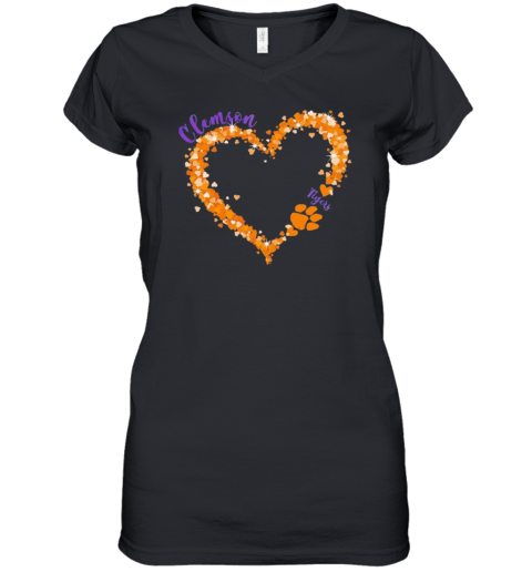 Clemson Tigers Pride Big Hearts With The Tigers Logo Women039S V Neck T Shirt